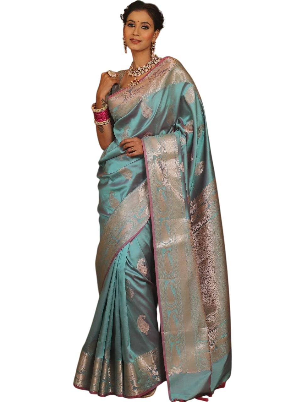 Women's Original Kanchi Patuu Pure Gold Jari Hand Weving Naylon Soft Kanjivaram Silk Saree With Unstich Blouses Piecs