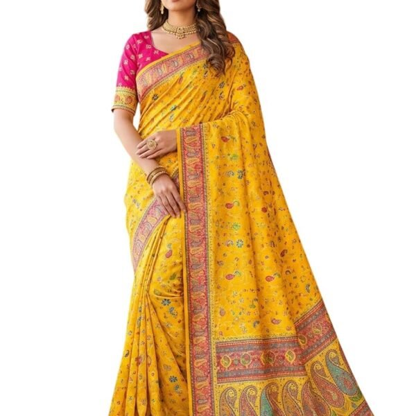 Women's Original Kanjivaram Pashmina Royal Darbari Pure Dola Silk Hand Weving Kanchivaram Banarasi Designer Saree With Blouses Piecs