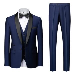 Men's Slim Fit 3 Piece Suit Single Breasted Jacket Blazer Vest Pants Set Wedding Prom Shawl Lapel Tuxedo Suits (Dark Blue,Medium)