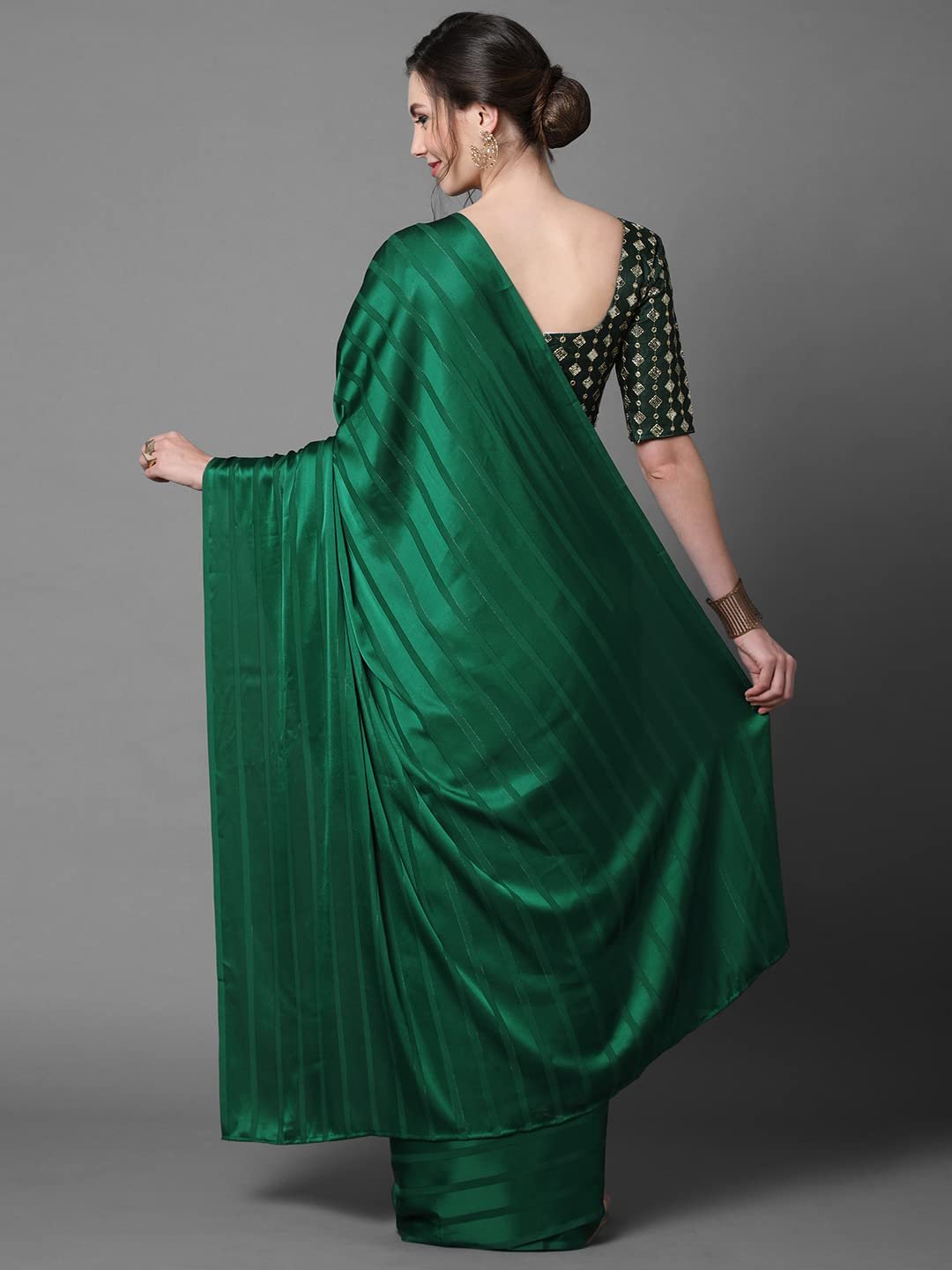 Women’s Georgette And Satin Embroidered Saree With Unstitched Blouse Piece (Green_6STRP7103)