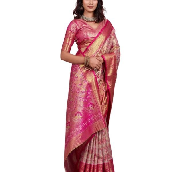 Women's Kanjivaram Pure Kanchipattu Soft Silk Original Hand Weving Klanjali Kanchivaram Silk Saree With Blouses Piecs (colour 1.4)
