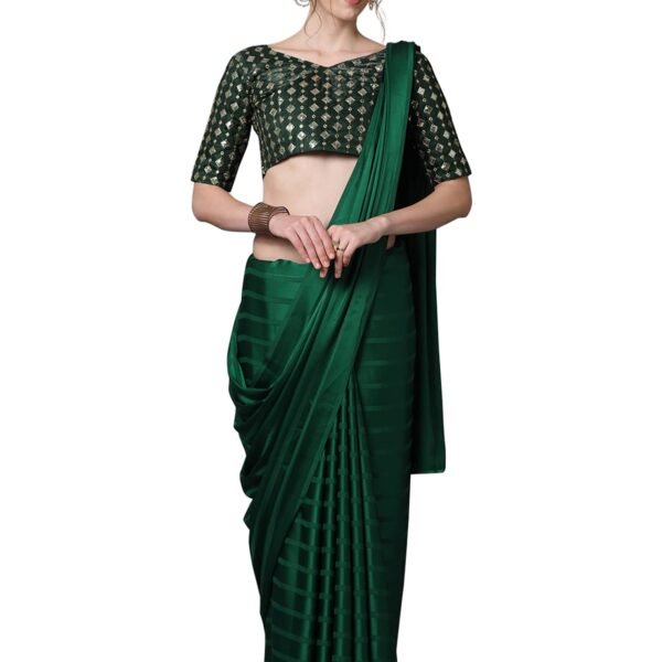 Women's Georgette And Satin Embroidered Saree With Unstitched Blouse Piece (Green_6STRP7103)