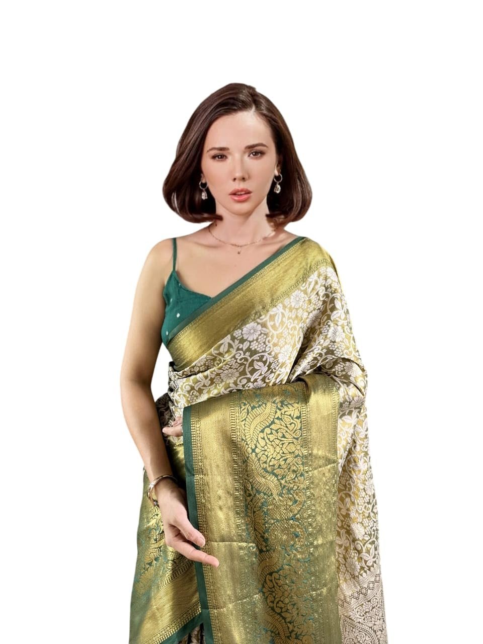 Women’s Kanjivaram Soft Silk Banarasi Silk Kanchi Pattu Original Rajwadi Print Pure Jari Hand Weving Silk Saree With Blouses Piecs For Wedding