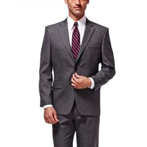 Haggar Men's J.m Premium Performance Stretch Stria 2-Button Suit Separate Coat, Dark Heather Grey, 42R