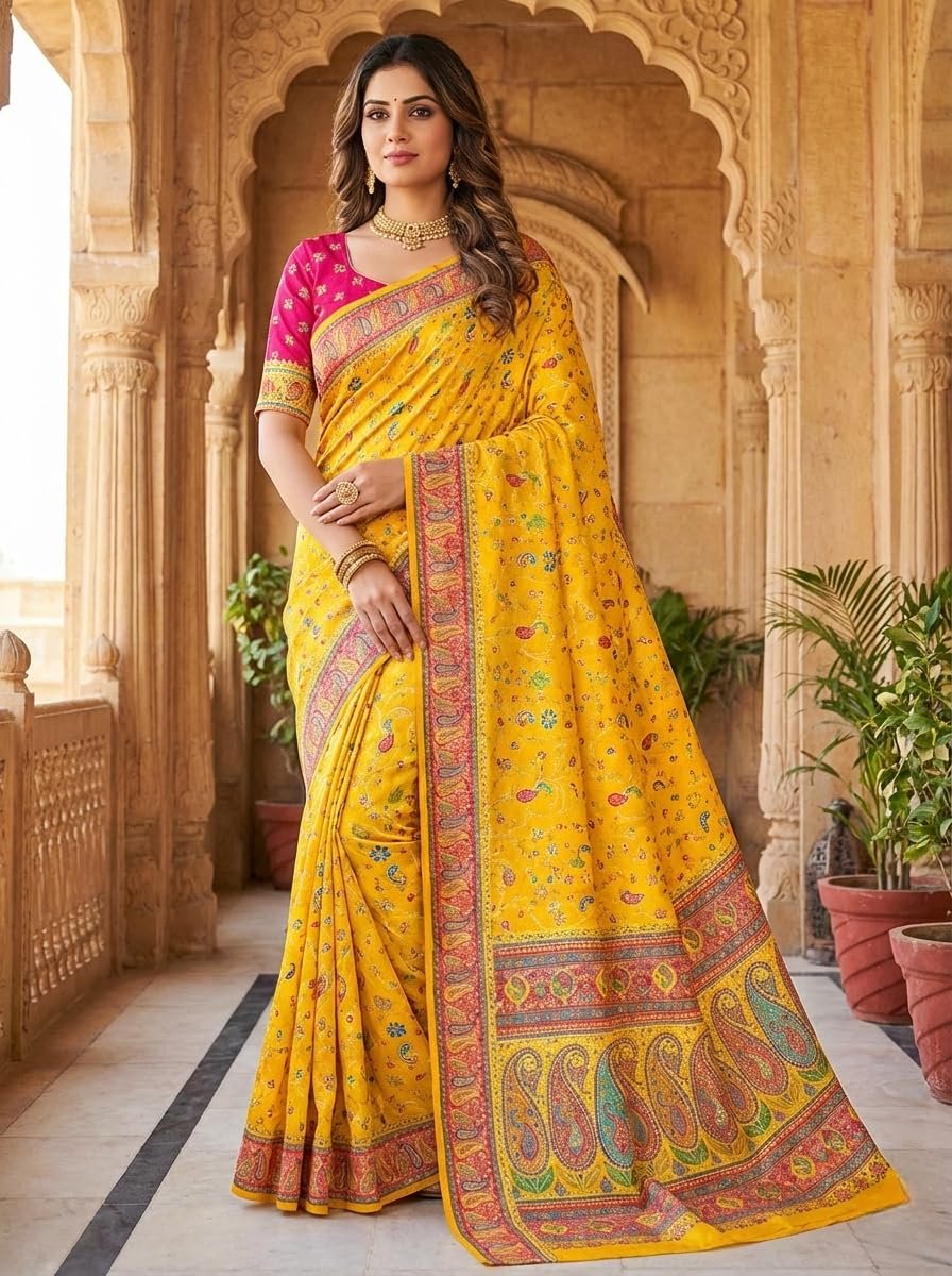 Women’s Original Kanjivaram Pashmina Royal Darbari Pure Dola Silk Hand Weving Kanchivaram Banarasi Designer Saree With Blouses Piecs