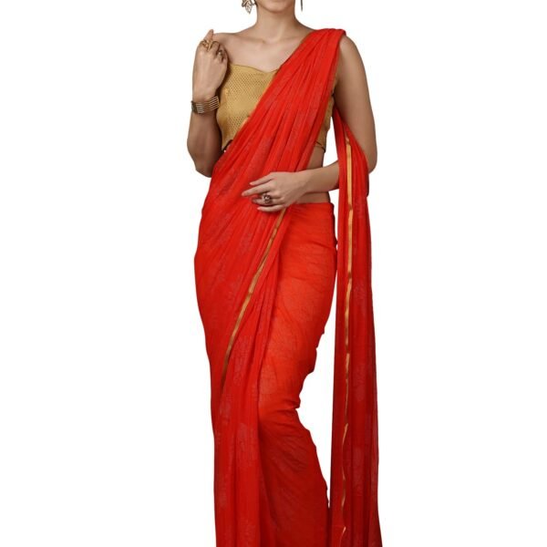 Women's Floral Chiffon Embellished Zari Border Saree With Unstitched Blouse Piece (Pink_DOLY2604_WBG)