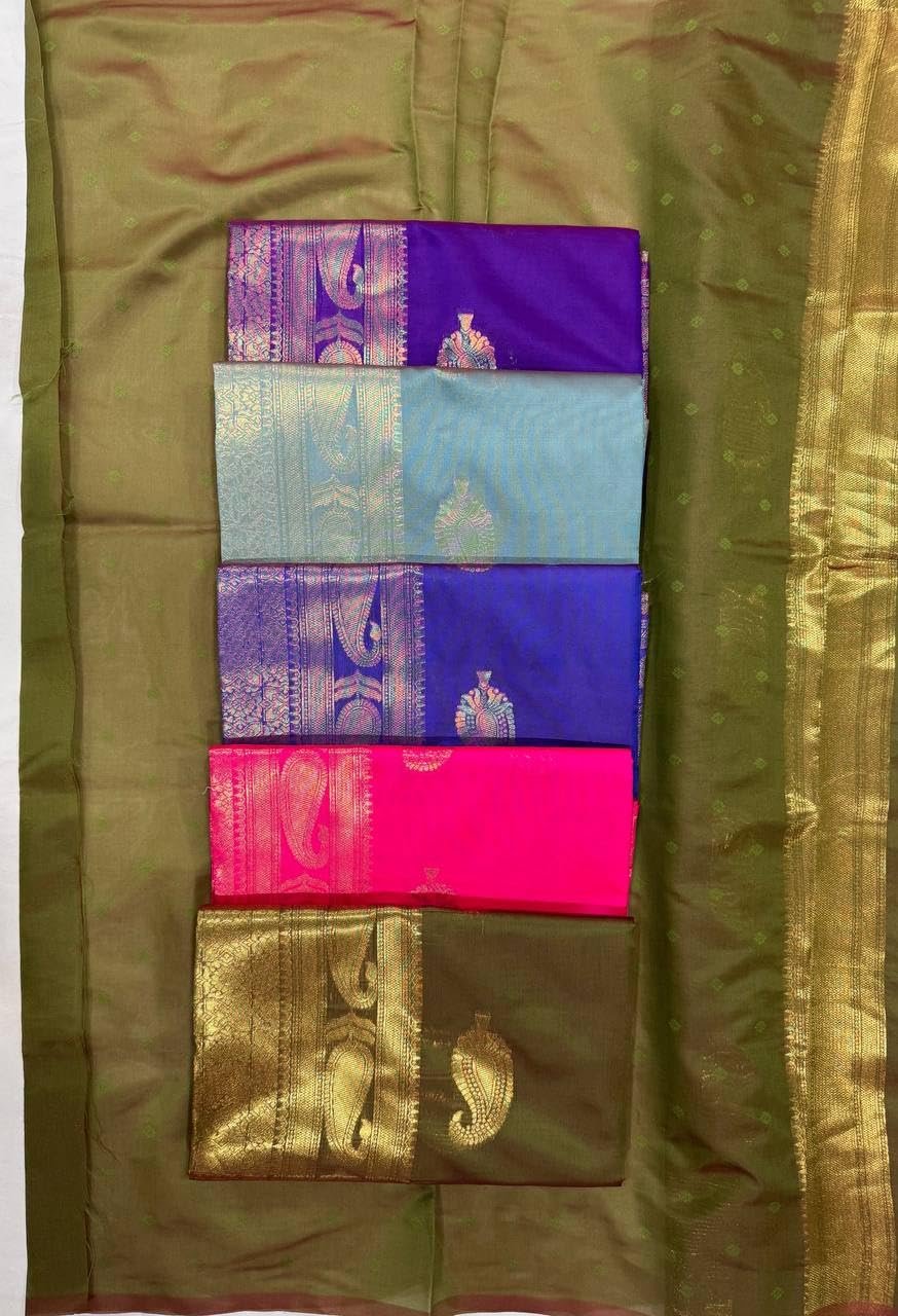 Women's Original Kanchi Patuu Pure Gold Jari Hand Weving Naylon Soft Kanjivaram Silk Saree With Unstich Blouses Piecs - Image 5