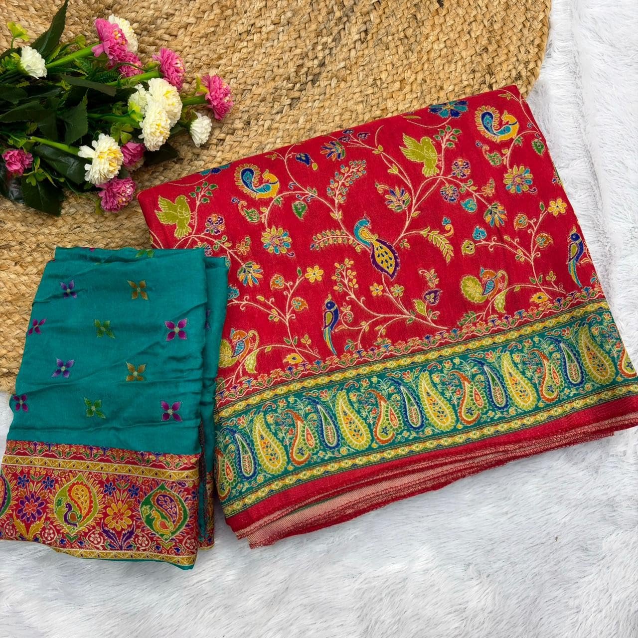 Women’s Original Pashmina Rajwadi Dola kanchipuram Kanjivaram Zari Banarasi Silk Desinger Saree With Blouse Piece (Color-1.3)