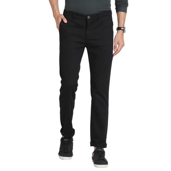 Men Cotton Stretch Ultra Slim Fit Black Dobby Flat Front Casual Trouser || Pant || Men's Trouser