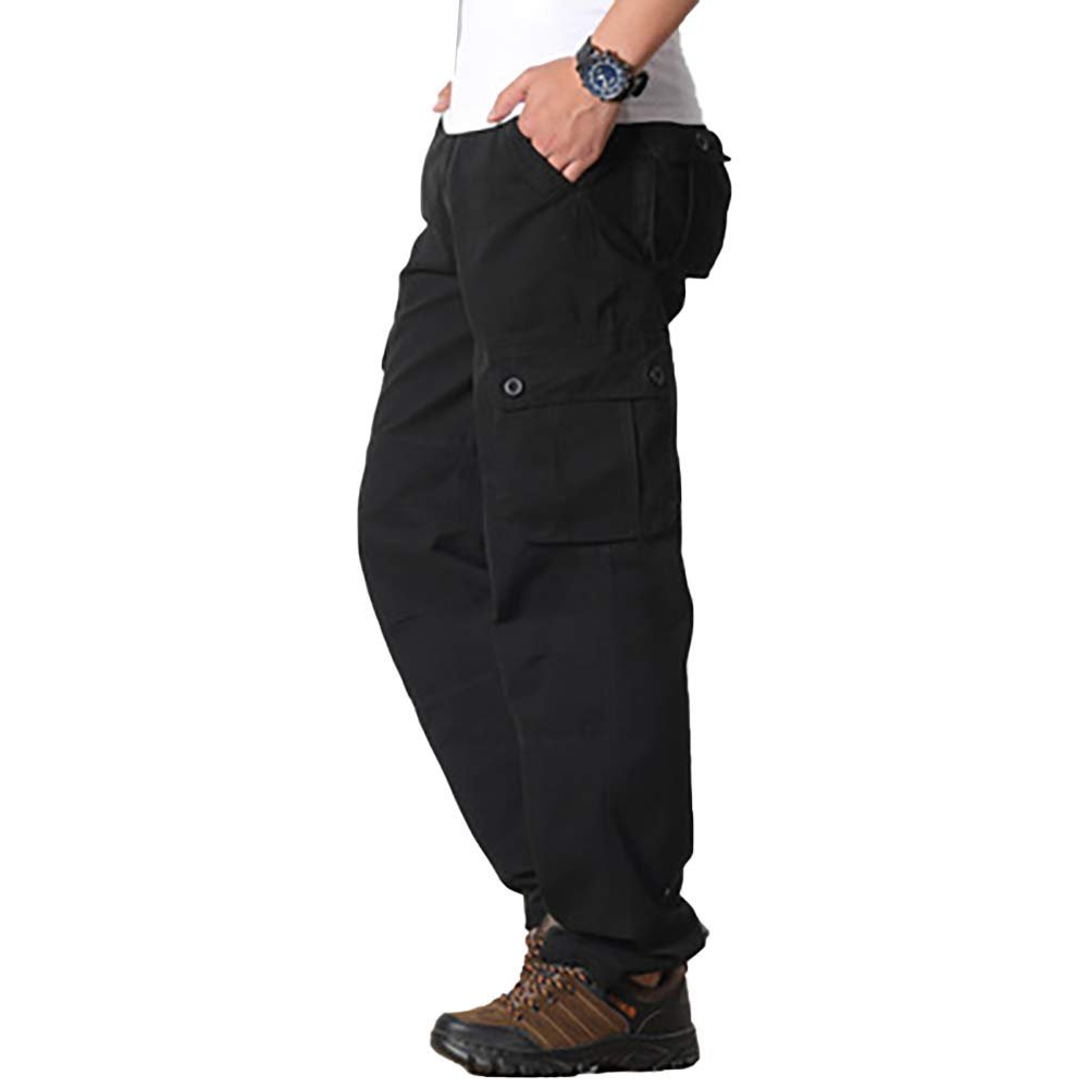 CHROES® Men’s Cotton Loose Fit Casual Work Pants Tactical Cargo Pants with 6 Pockets |Black |32