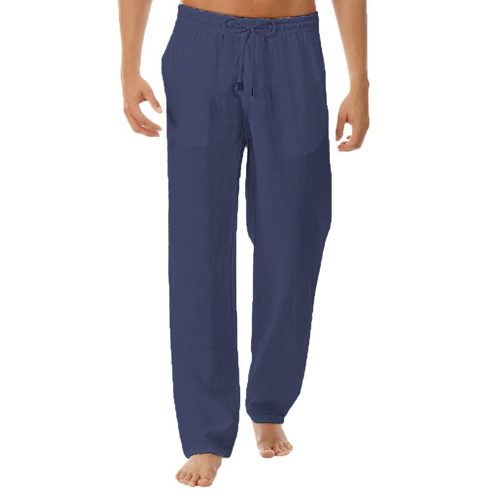 Eryue Amazon Home Pants Men’s Cross-bo er Euro and America Sports Yoga Pants Foreign Trade Solid Color Casual Pants Cotton Linen Sleeping Pants Apricot M