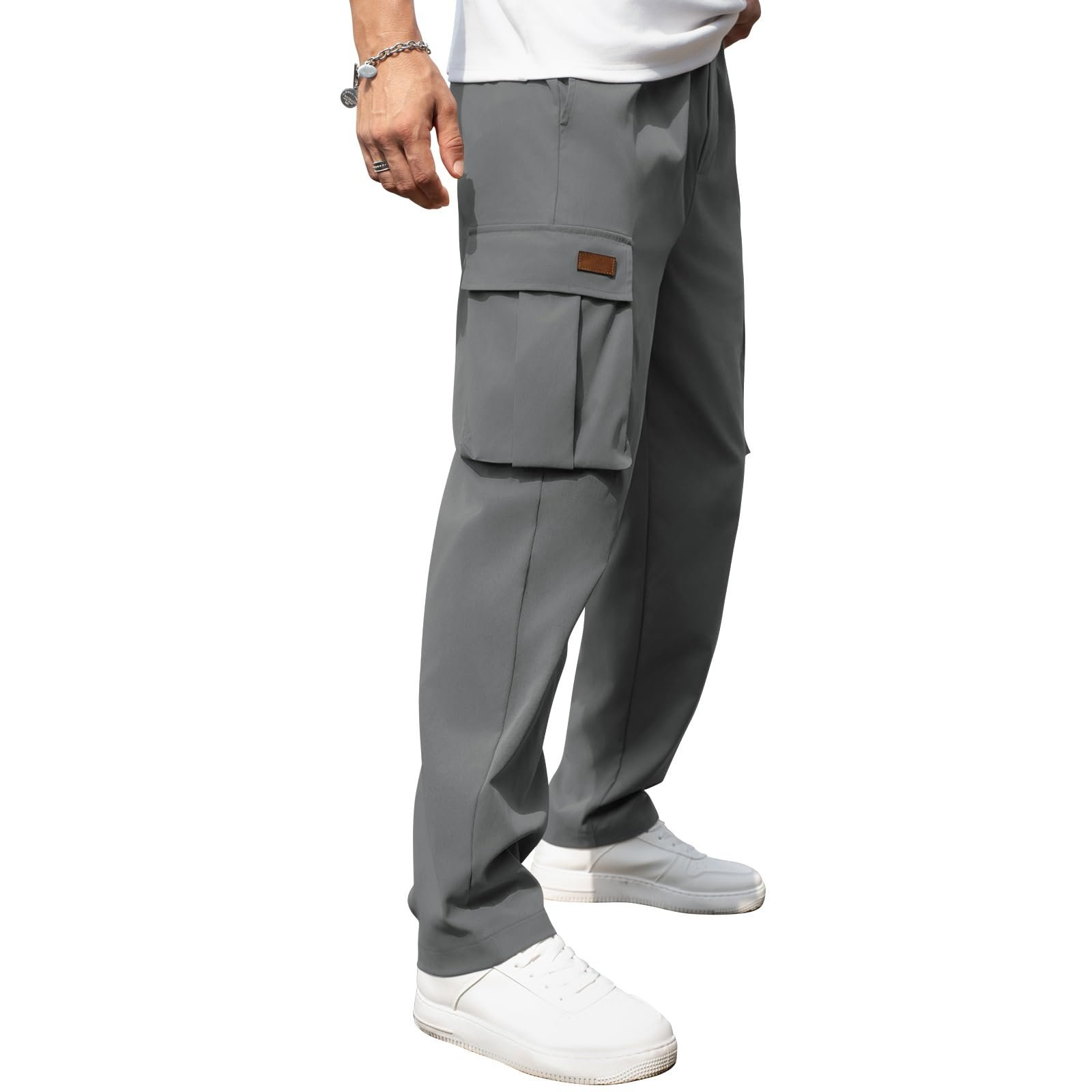 Men's Casual Cargo Pants Drawstring Elastic Waist Joggers Loose Fit Lightweight Tactical Pants with 4 Pockets, 04-dark Grey, Small - Image 3