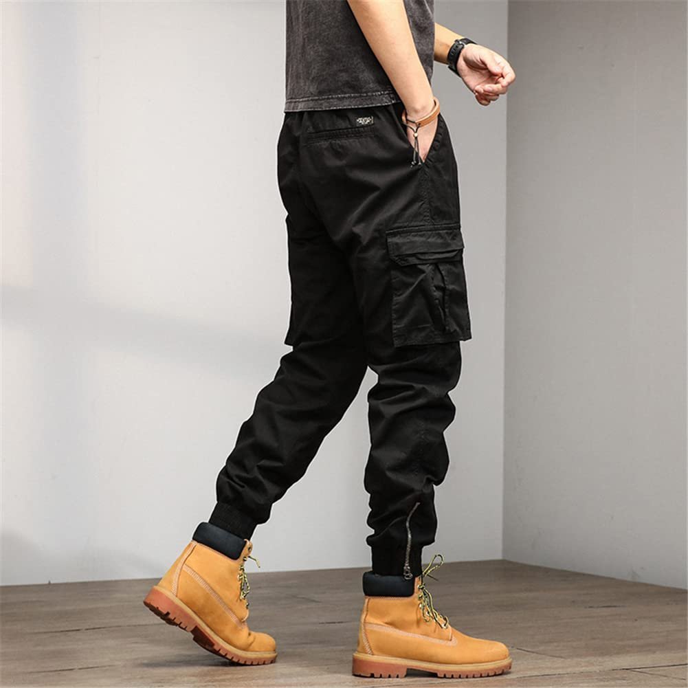 ® Men's Cargo Pants Drawstring Waist with Multiple Pockets Sports Outdoor Hiking Comfortable Casual Trousers Black - Image 3