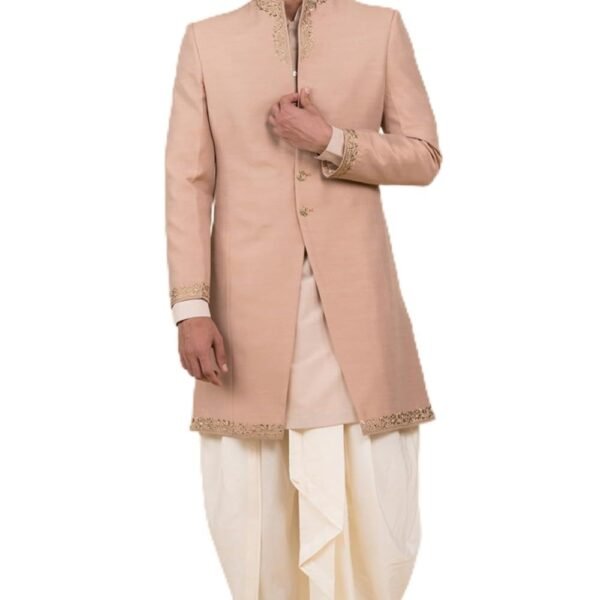 Pink Modern Sherwani With Grown Neck Detailing For Men | Size : XS