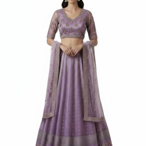 Designer Lavender Lehenga Choli Set with Embroidered Net Dupatta, Floral Embellished 3-Piece Ethnic Outfit, Trendy wear