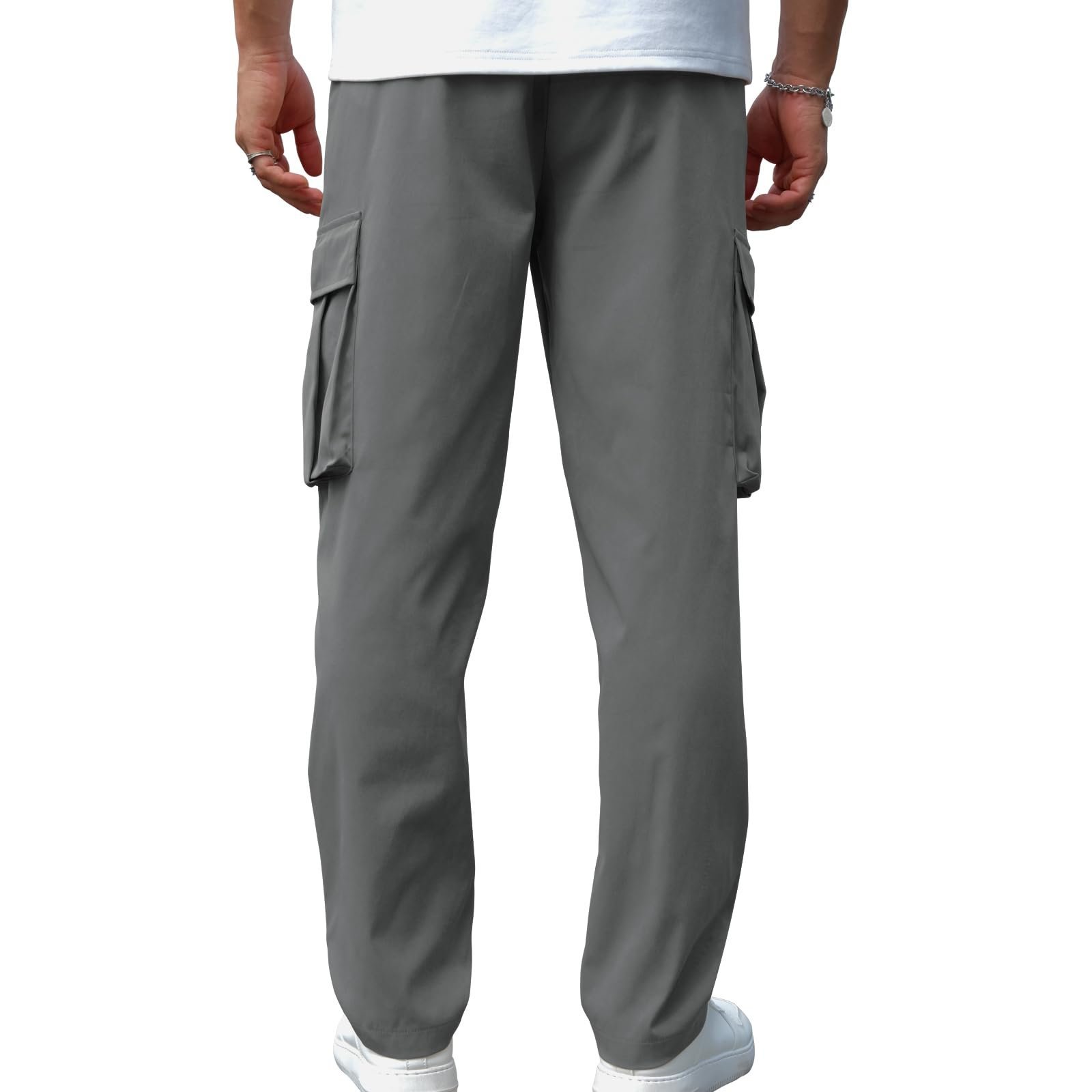 Men’s Casual Cargo Pants Drawstring Elastic Waist Joggers Loose Fit Lightweight Tactical Pants with 4 Pockets, 04-dark Grey, Small
