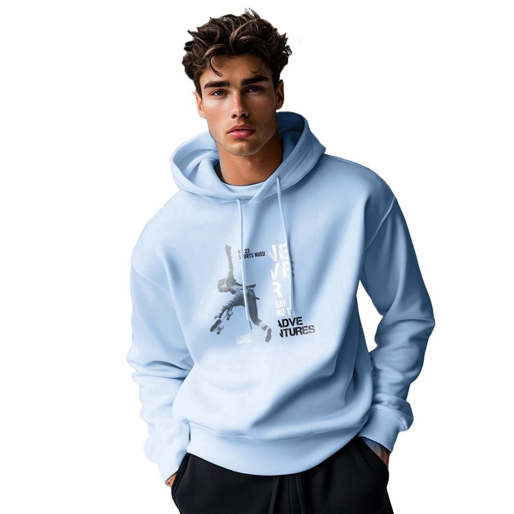 Men's Cotton Blend Neck Regular Fit Hooded Sweatshirt (1M-TWHO-C0530_Powder Blue (Small)