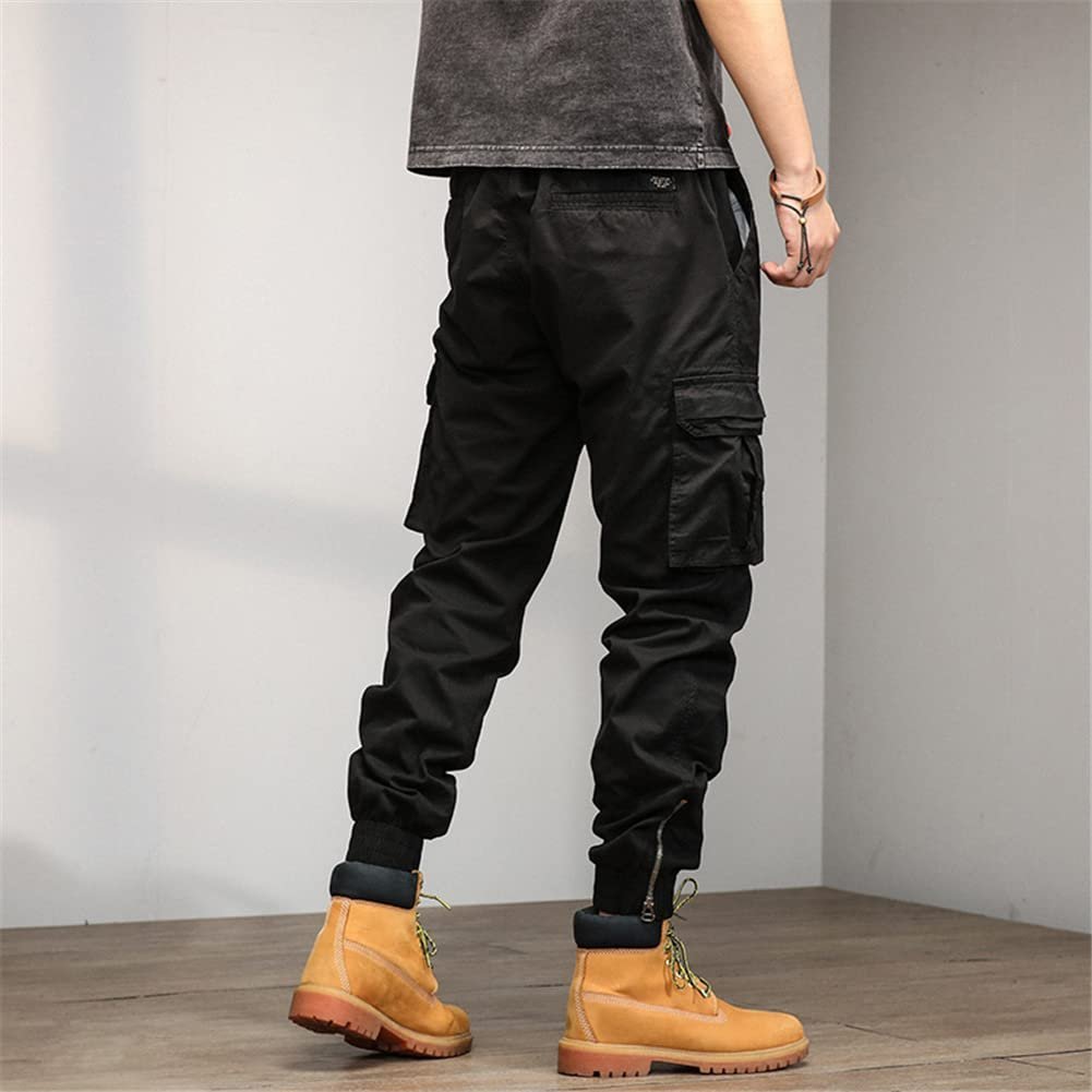 ® Men's Cargo Pants Drawstring Waist with Multiple Pockets Sports Outdoor Hiking Comfortable Casual Trousers Black - Image 5