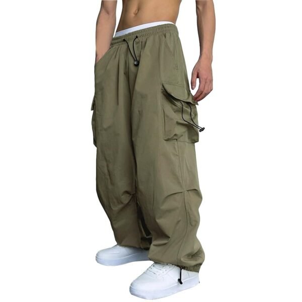 Men's Baggy Cargo Pants Casual Parachute Cargo Pants Loose Fit Hip Hop Harem Pants with Pockets, Green, Large
