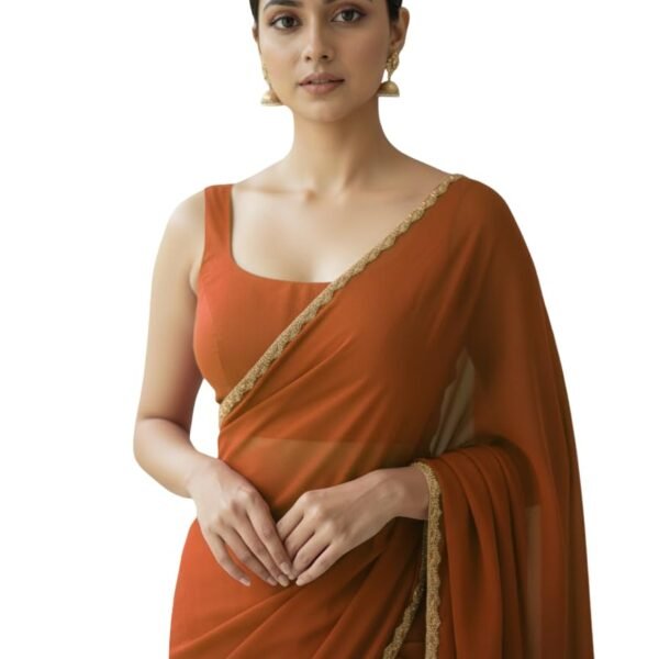 Women's Soft Silk Saree With Beads Decorative Stone Work Lace Boarder & Comes With Unstitched Blouse Piece (RangoliB_Orange_Orange_Free Size)