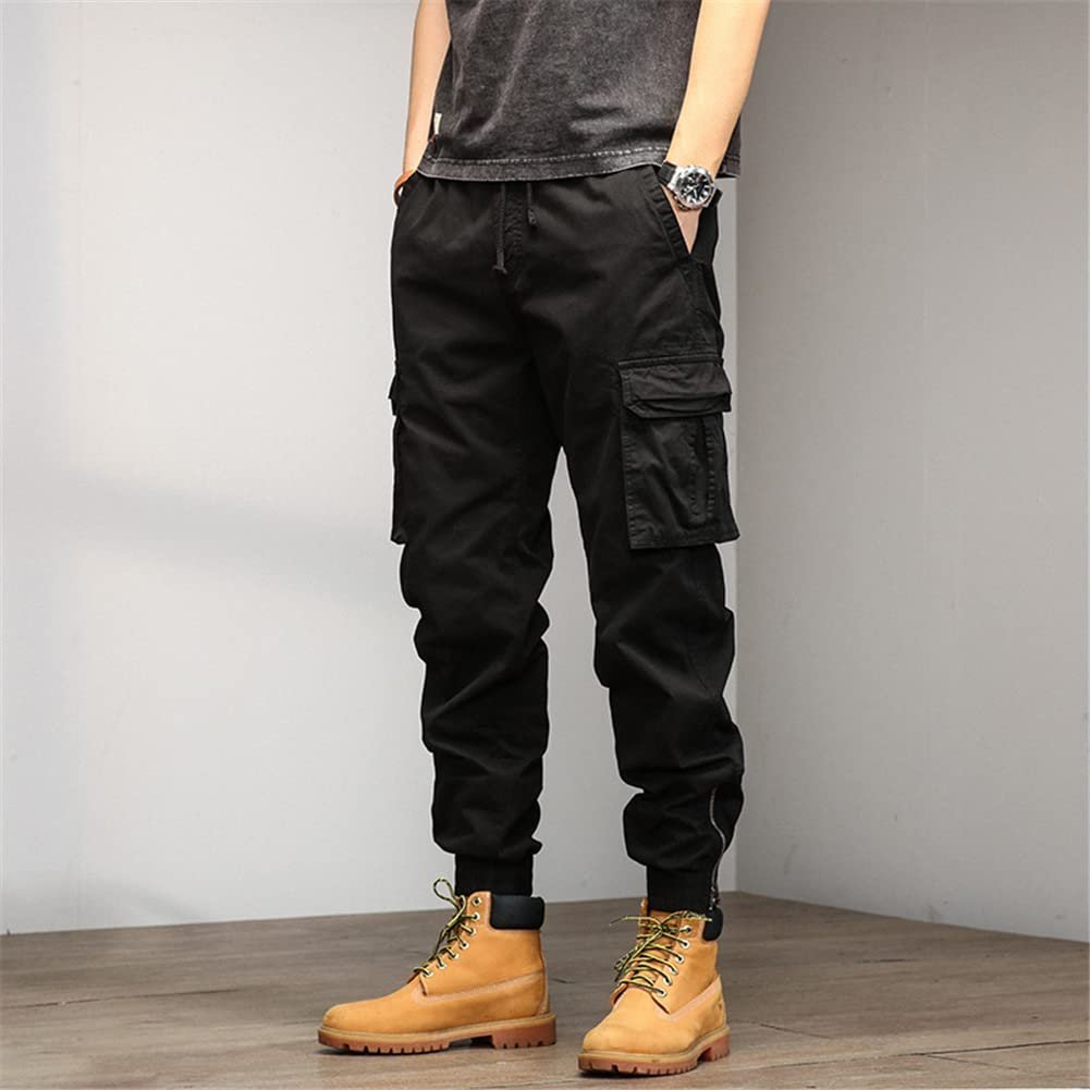 ® Men's Cargo Pants Drawstring Waist with Multiple Pockets Sports Outdoor Hiking Comfortable Casual Trousers Black - Image 4