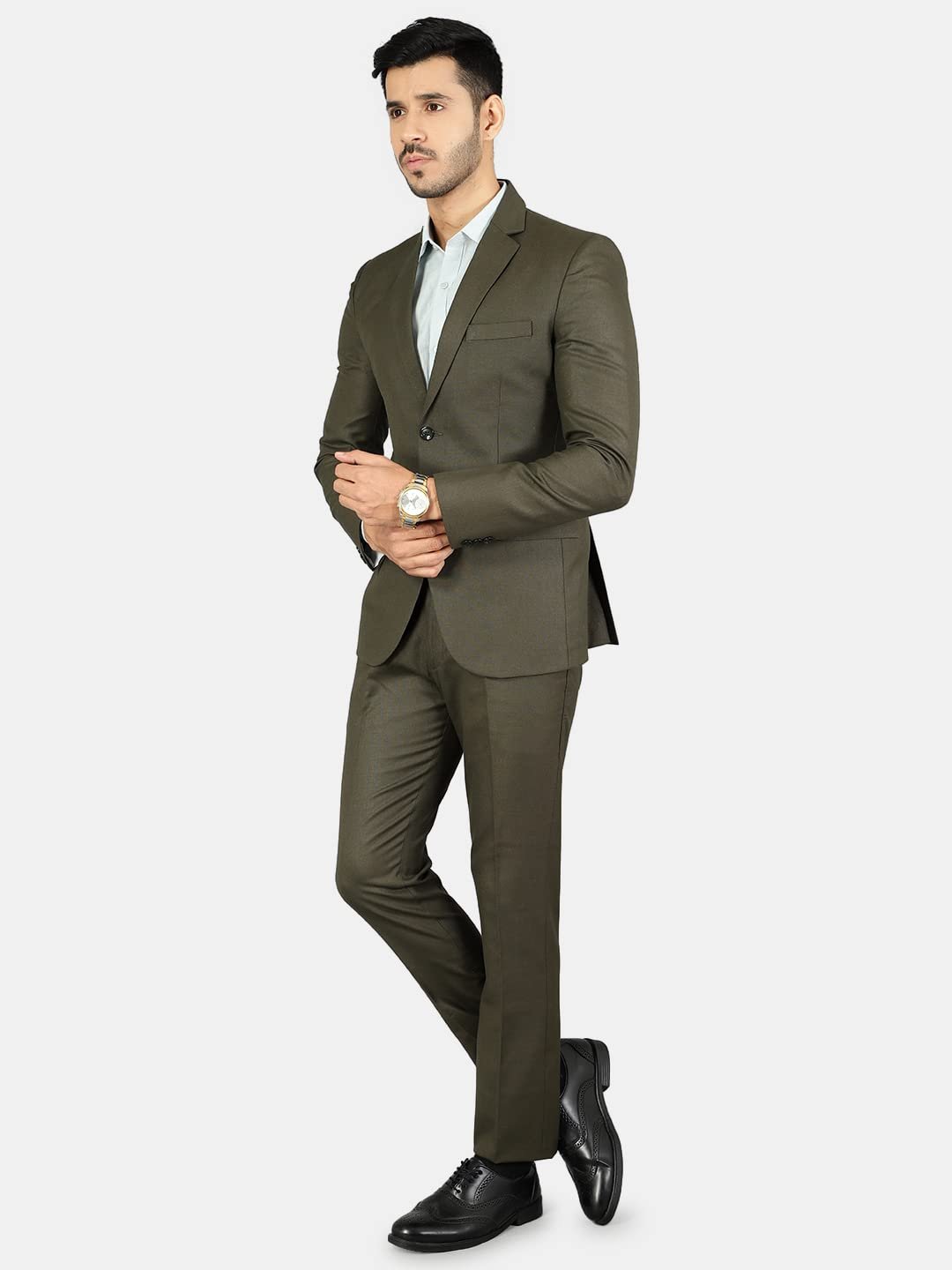 Mens Polyester Cotton Plain Green Two Piece Suit : 40/ M