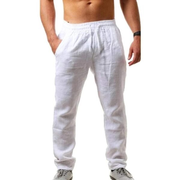 GUDMART® Fashion Mens Linen Pants Lightweight Elastic Waist Yoga Pants Casual Loose Fit Beach Trousers
