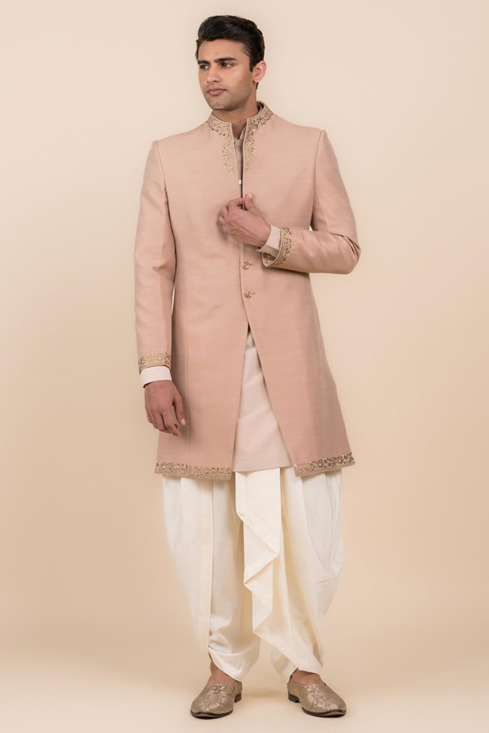 Pink Modern Sherwani With Grown Neck Detailing For Men | Size : XS