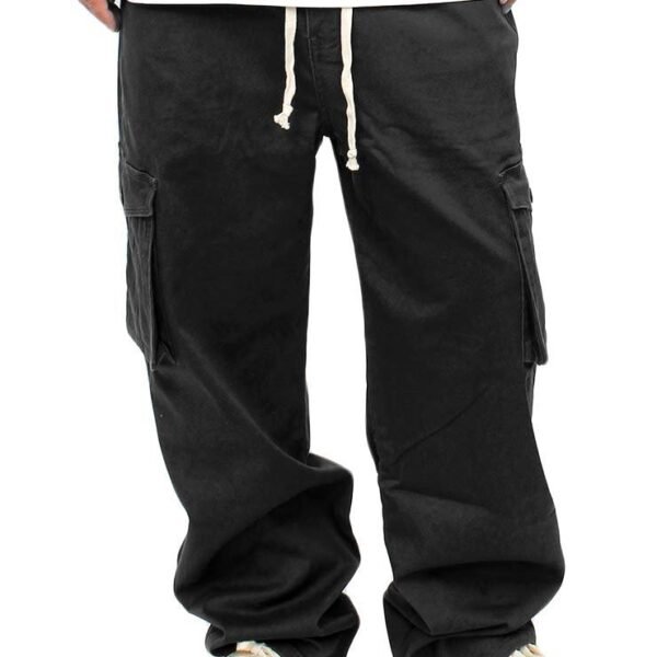 Ashlem Museum Men's Cargo Pants, Large Sizes, Loose, Wide, Elastic Waist, Denim Pants, Jeans, black (chino), 2L