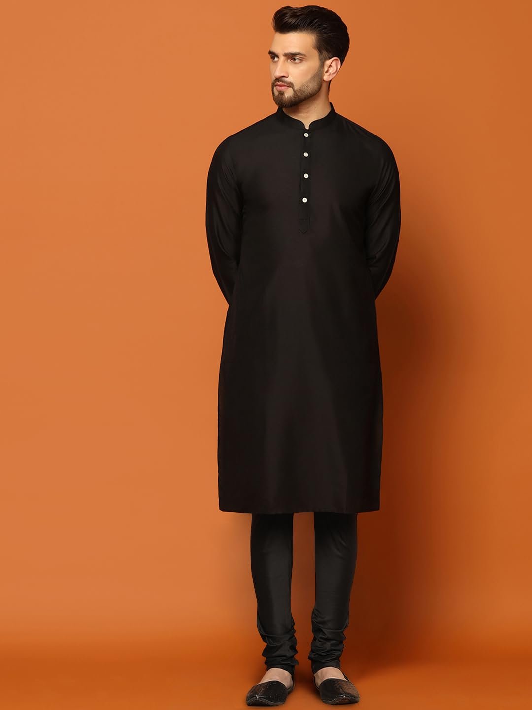 Mens Kurta Sherwani Churidar Set Silk Blend Jacquard, Indo-Western Ethnic Wear for Men, Maroon, 36 - Image 6