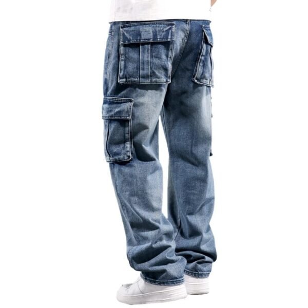 Mens Loose Fit Hip Hop Jeans Casual Cargo Denim Pants with Multi Pockets, Blue, 42