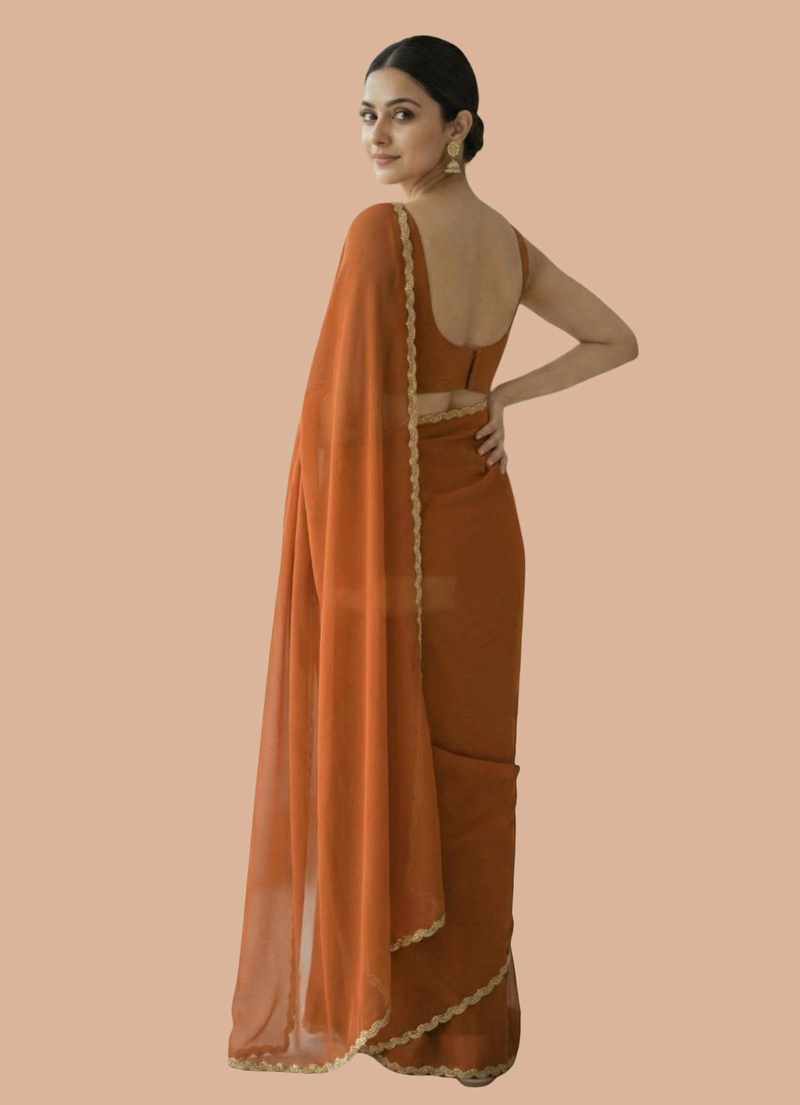 Women’s Soft Silk Saree With Beads Decorative Stone Work Lace Boarder & Comes With Unstitched Blouse Piece (RangoliB_Orange_Orange_Free Size)