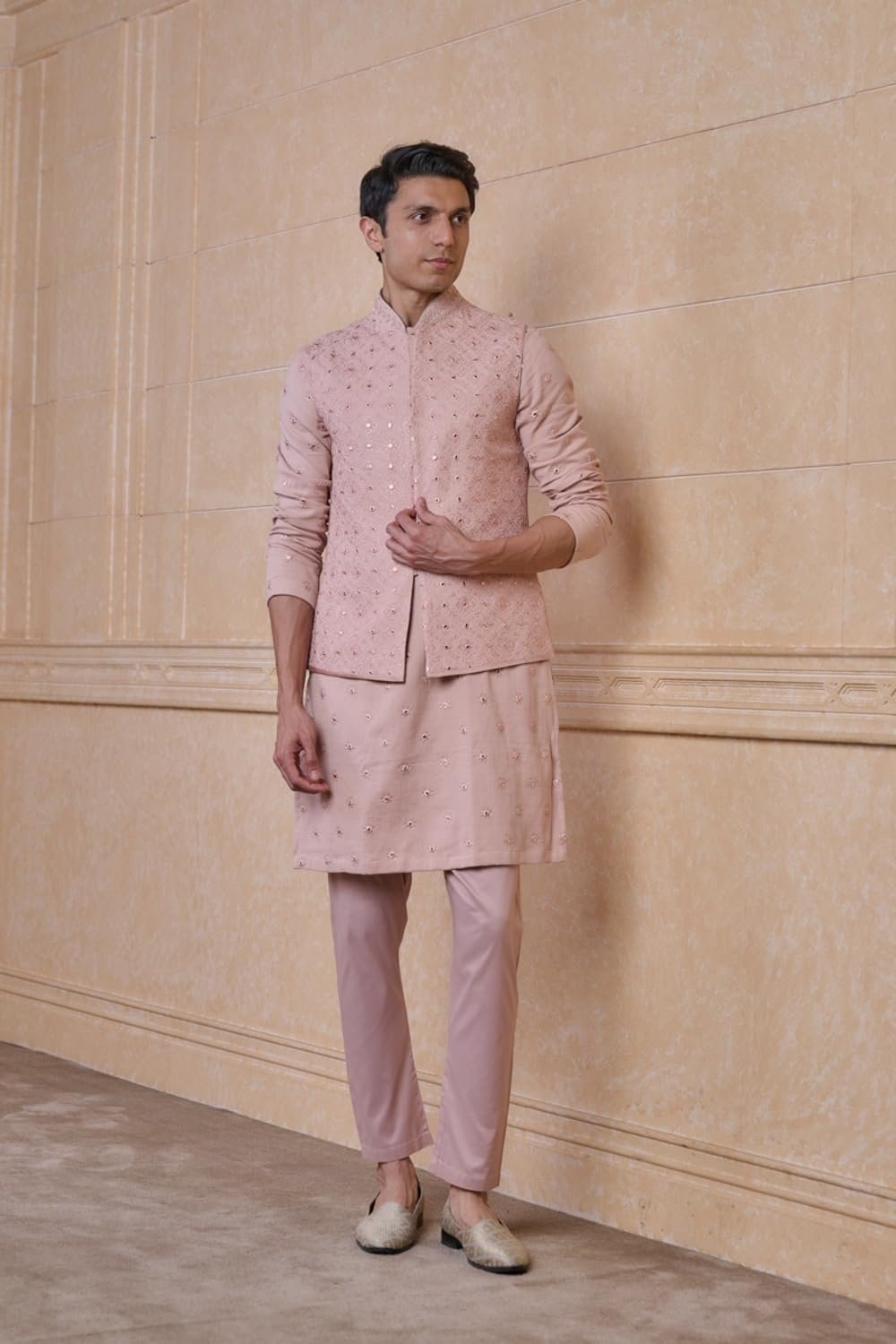 Pink All Over Embroidered Kurta Bundi Set | ETHNIC WEAR | Pink | 2XL