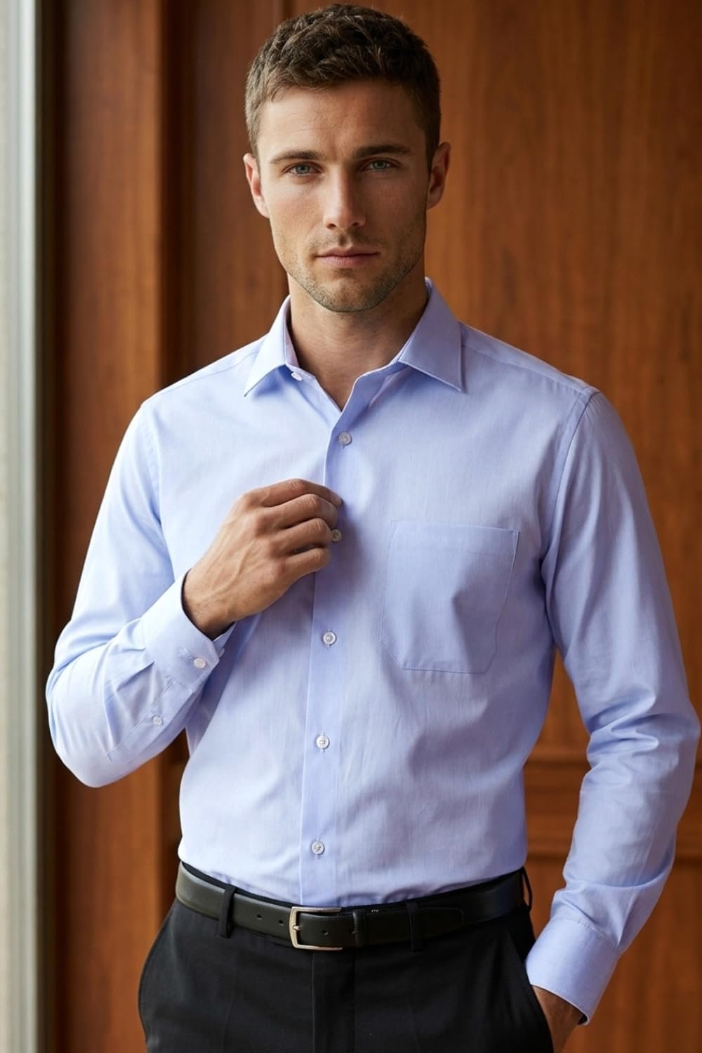 Men’s Cotton Solid Regular Fit Shirt (Lpsfmclpn50819_Medium Blue,42