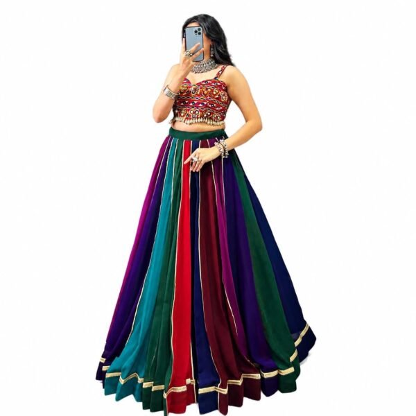 Women's Georgette Navratri Lehenga Choli Set Gamthi Work