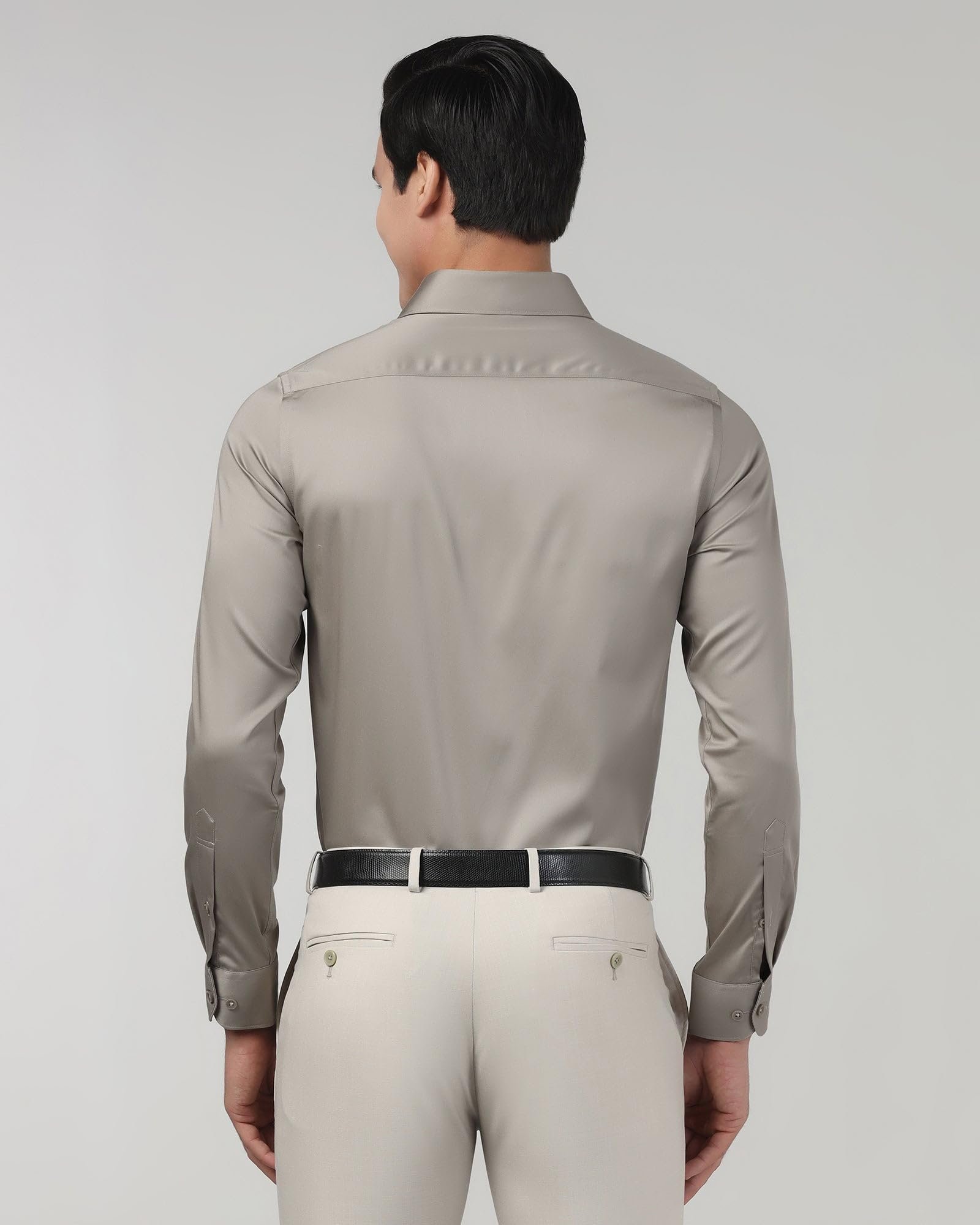 Men’s Cotton Blend Solid Grey Slim-Fit Formal Shirts
