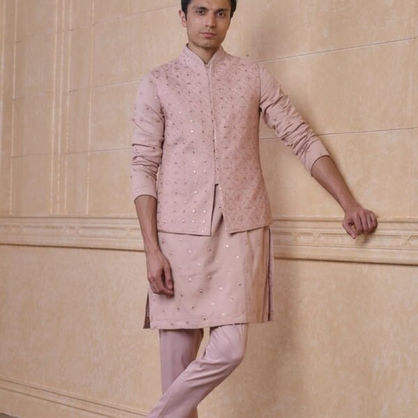 Pink All Over Embroidered Kurta Bundi Set | ETHNIC WEAR | Pink | 2XL