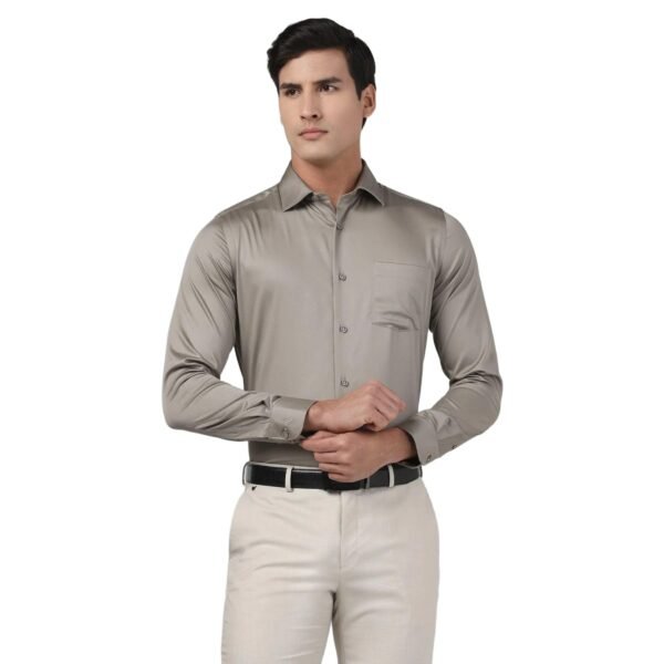 Men's Cotton Blend Solid Grey Slim-Fit Formal Shirts