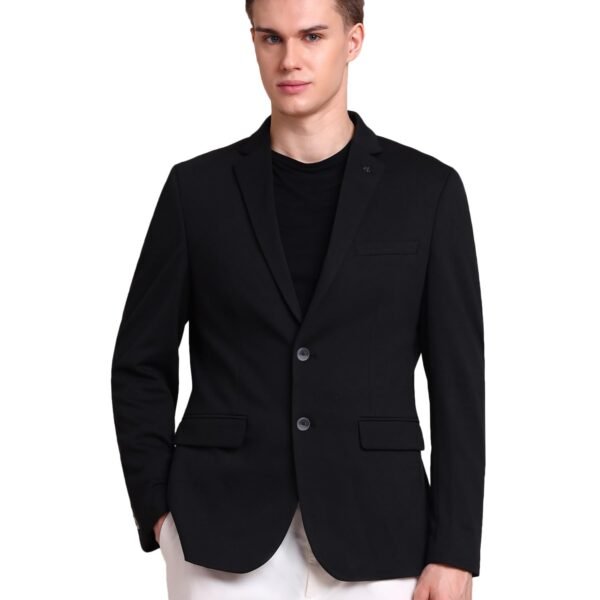 Solid Knitted Blazer for Men - Slim Fit, Button Closure Casual Blazer for Men - 38, Black