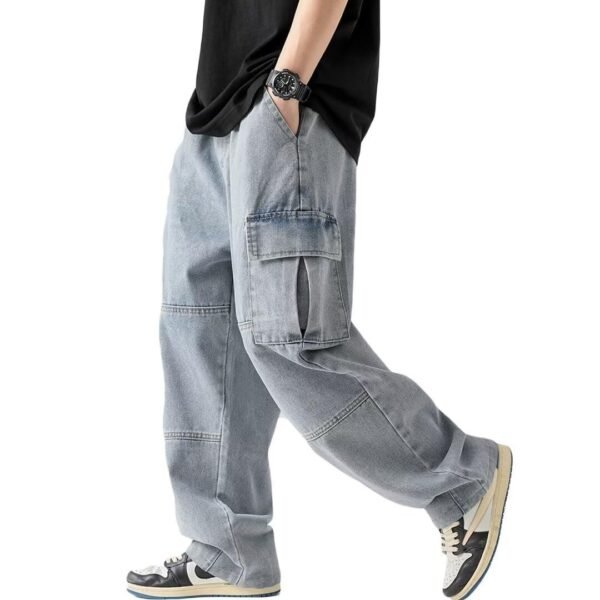 Men's Denim Cargo Pants, Wide Jeans, Loose Fit, Street, Denim Pants, Work Trousers, Long, American Casual, Work Pants, Jeans, Large Size, Fashion, blue, 3XL