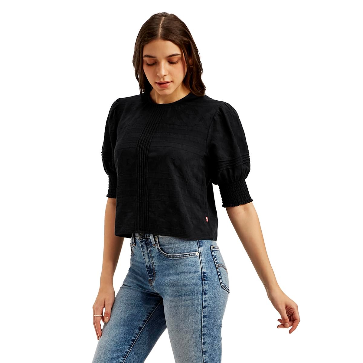 Women's Textured Black Round Neck Top - Image 4