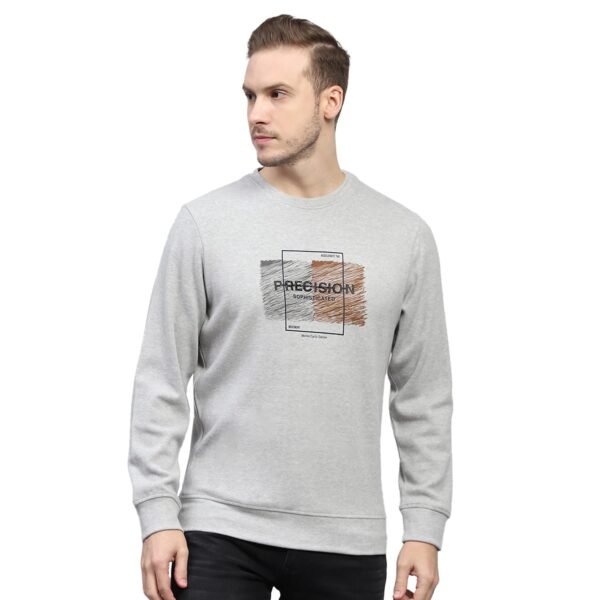 Mens Printed Grey Round Neck Full Sleeve Sweatshirt (224066139-2-42)