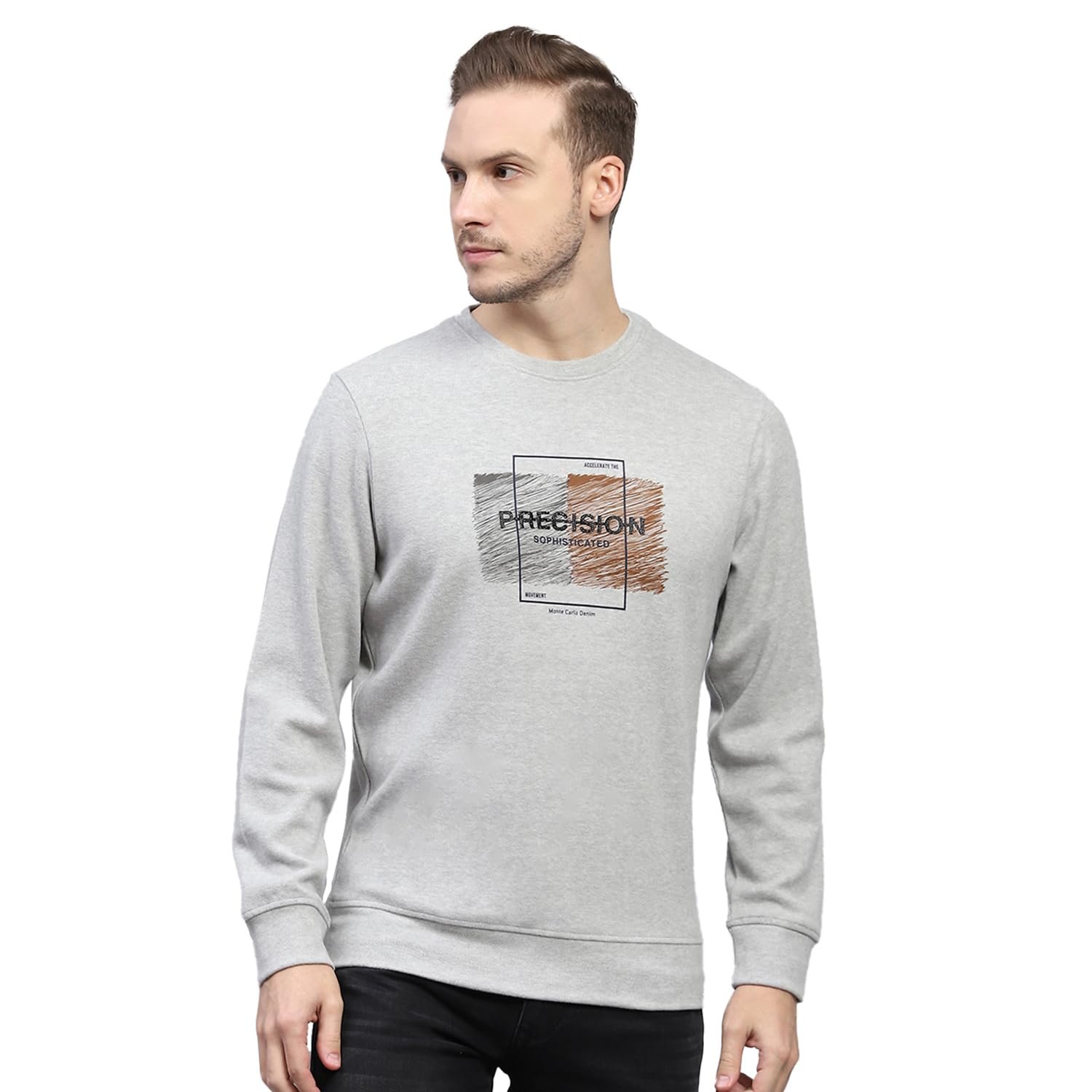 Mens Printed Grey Round Neck Full Sleeve Sweatshirt (224066139-2-42)