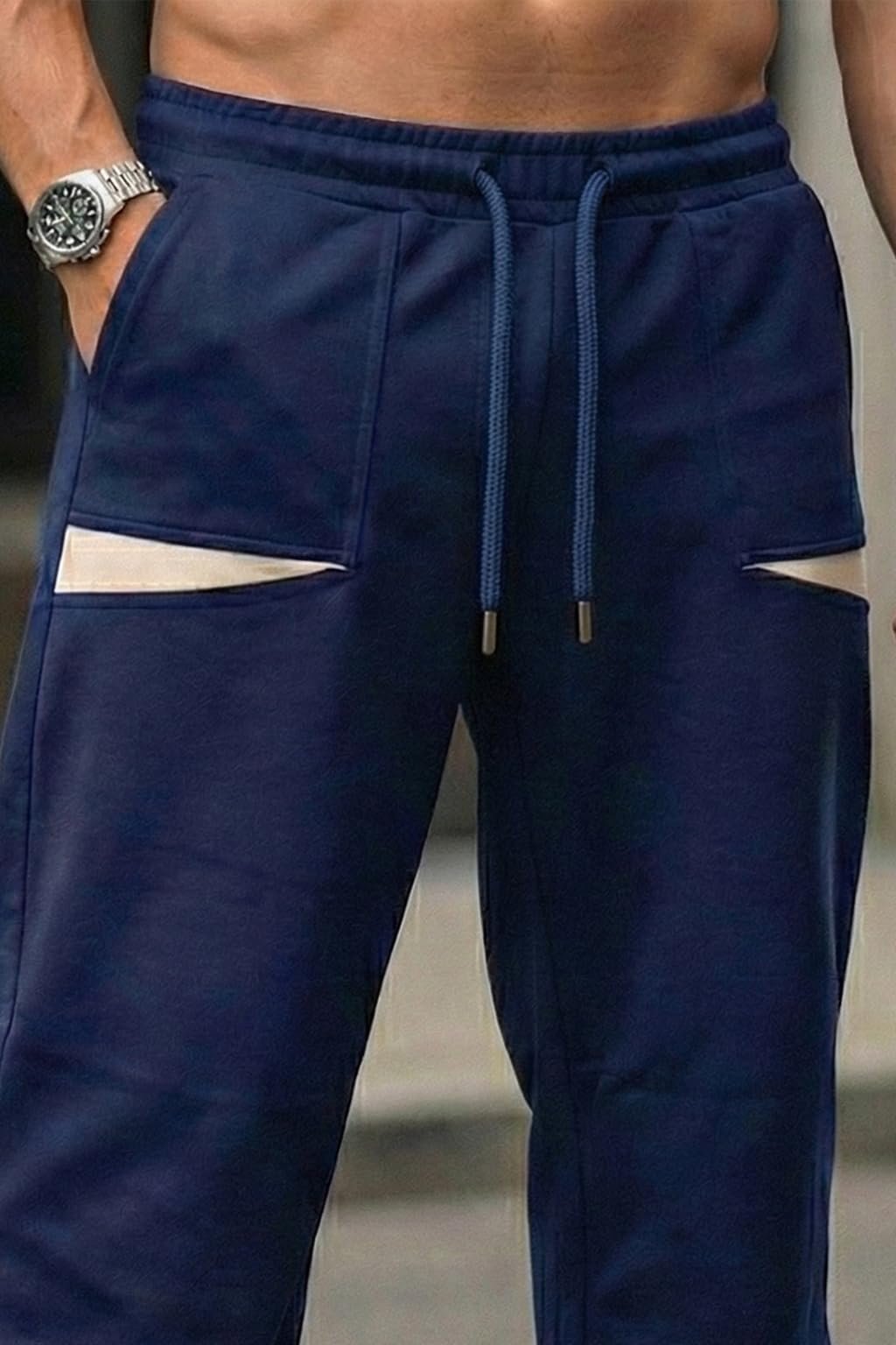 Men’s Cotton Terry Solid Oversized Knitted Joggers | Loose Fit Track Pants for Casual Wear, Gym, Running, Travel & Everyday Comfort | Navy (VD_KNJG1_NVY_SW_XXL)