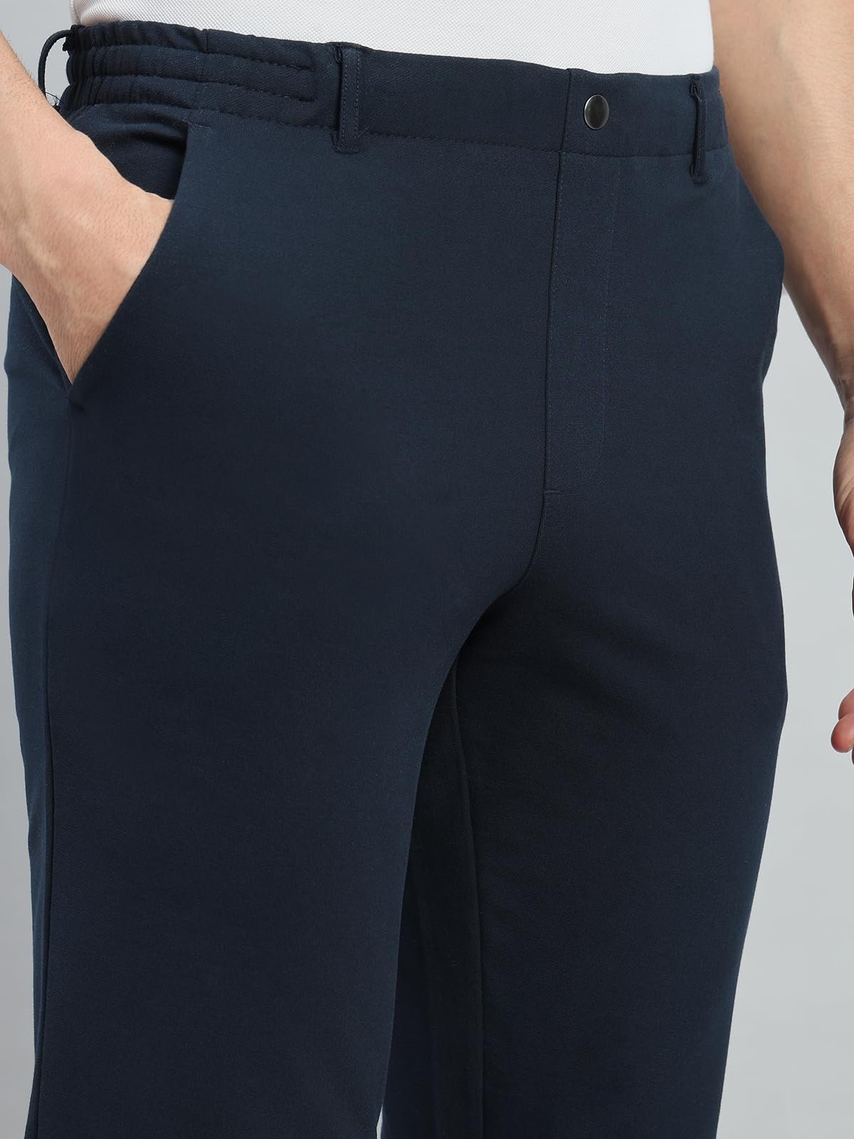 Cotton Stretch Pull-On Pants for Men | Elasticised Waistband, Smart Fit, Solid Pattern, Casual Wear | (Navy)