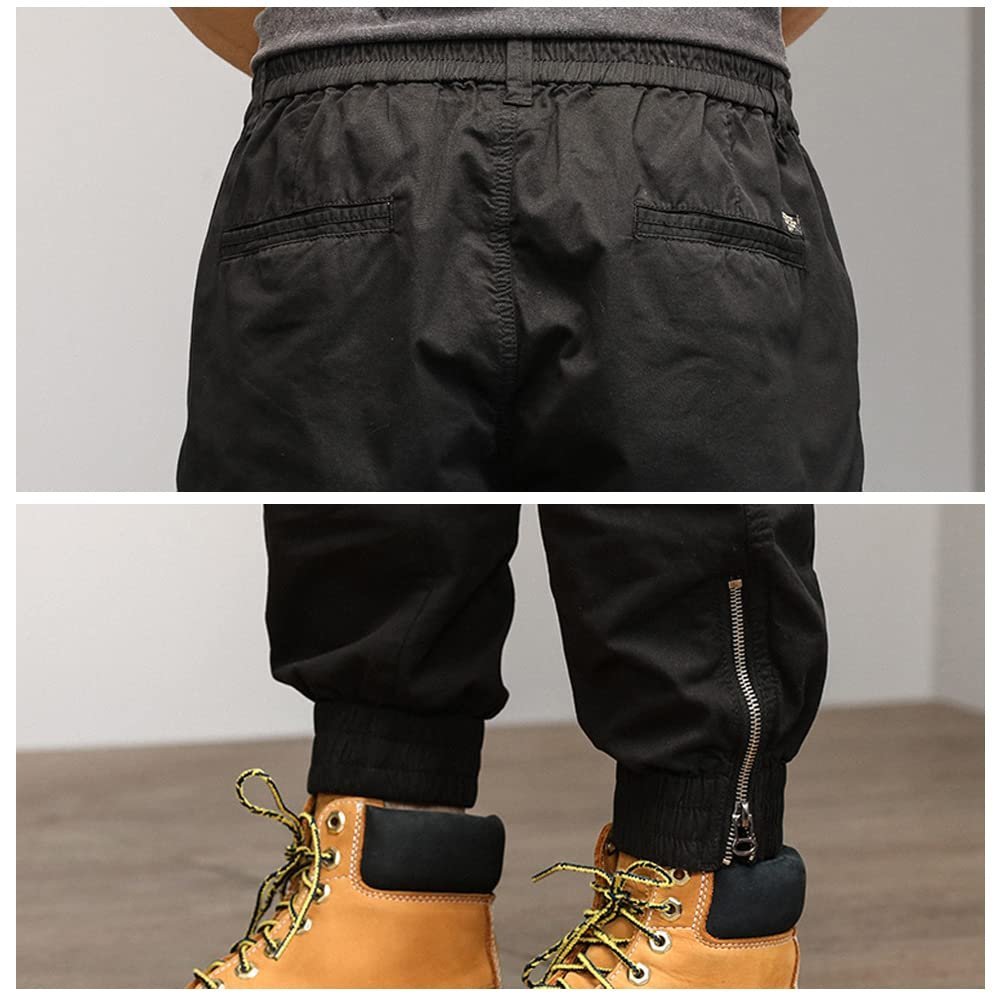 ® Men's Cargo Pants Drawstring Waist with Multiple Pockets Sports Outdoor Hiking Comfortable Casual Trousers Black - Image 6