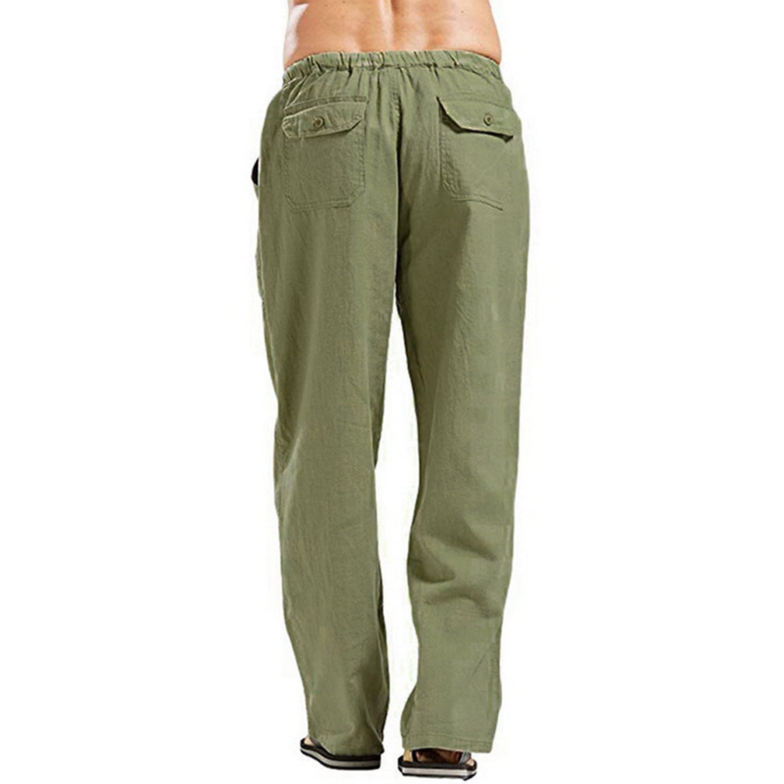 Men's Solid Colors Linen Pants Relaxed Fit Casual Yoga Pants Straight Legs Trousers, Green, S - Image 3