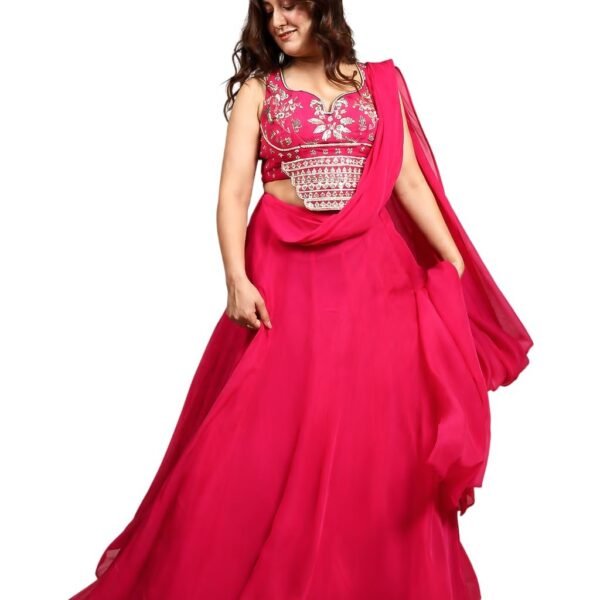 Khushi Chauhan Fuchsia Bloom Designer Lehenga for Women | Hot Pink Flared Lehenga | Sequence Zari Pearl Beadwork | Ethnic Wear | Size M