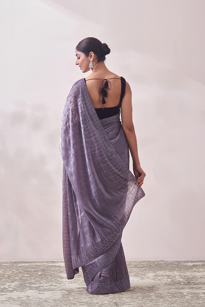 Saree, Boota, Jaal Bordered Sari for Women Hand Zardose Saree with Blouse Piece Organza (Purple)