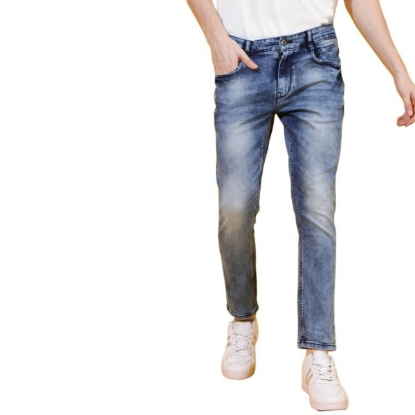 Mens Solid Mid Blue Denim Jeans | Classic 5-Pocket | Skinny Fit Cotton Pants | Slim Fit Jeans for Casual Wear